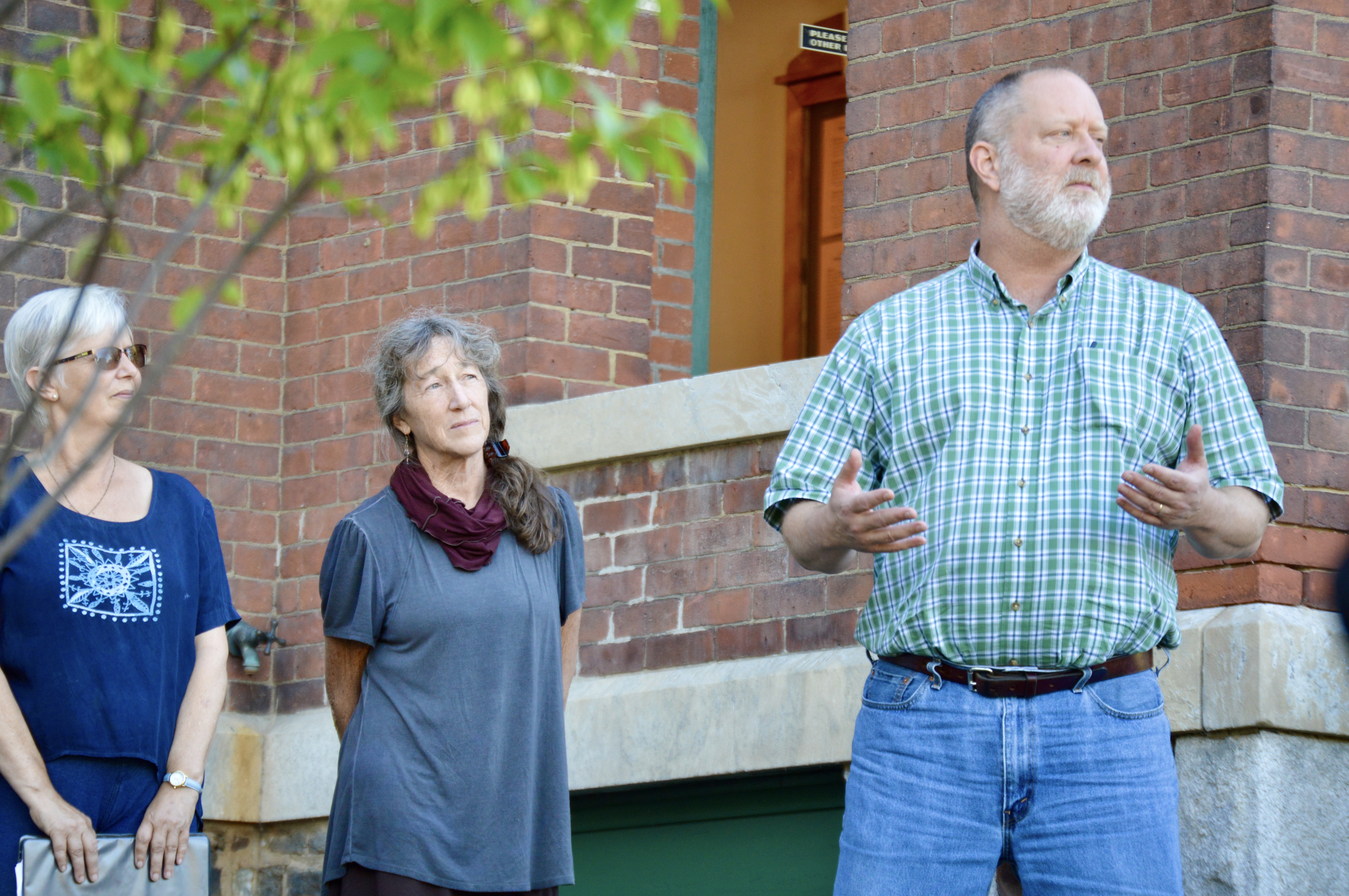 Patrick Moreland speaks during a tree dedication on September 2022. The ceremony honored those lost during the pandemic.